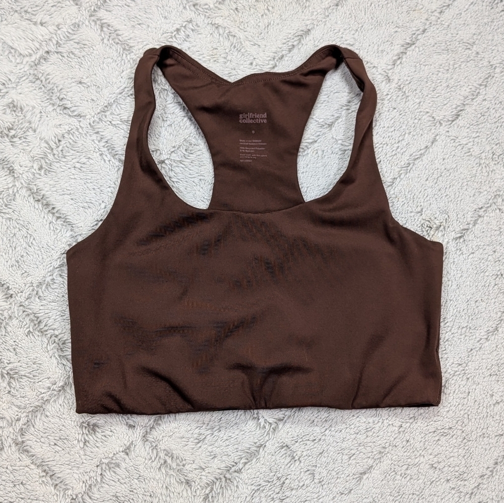 Girlfriend Collective Sports Bra Womens S Brown Paloma Racerback Long Line Gym